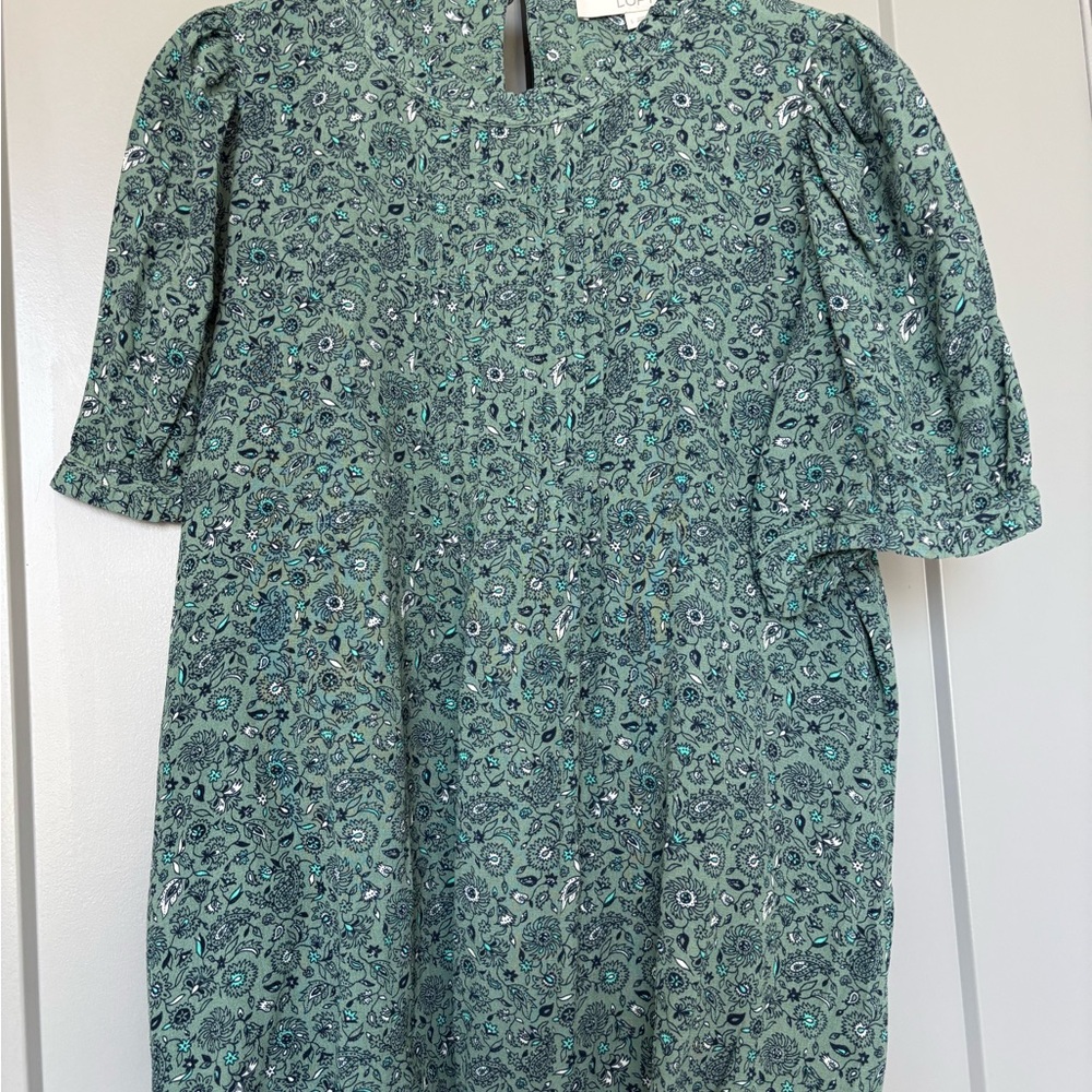 LOFT Teal Floral Print Blouse